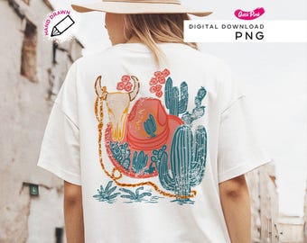 Vibe de Cowgirl do Deserto | Design de Camiseta Western | Clipart de Cacto Boho para Sublimação | Western Retrô | Western Boho