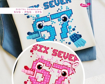 Roba un meme Brainrot Six Seven 67 SVG PNG, camiseta viral divertida con número, meme de jugador 67 Meme Gen Alpha Slang, niño y niña combinando atuendos 67
