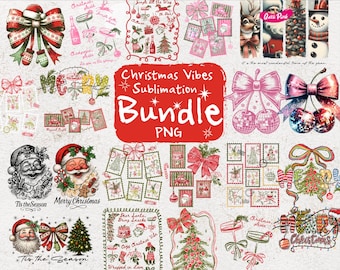 Christmas Sublimation Bundle PNG, Groovy Santa T-Shirt Designs, Vintage Christmas Sublimation, Coquette Aesthetic Holiday, Trendy Christmas