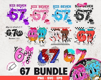 Six Seven Meme Bundle Png, Steal a Brainrot Six Seven 67 Meme SVG PNG, Drip Ice Cream 67 Baseball, Six Seven Ice Cream, Gen Alpha Slang Png