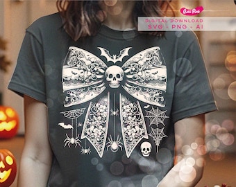 Halloween Bow Svg, Coquette Bow Png,  Creepy Cute Halloween Shirt Design, Spooky vibes Png Trendy Halloween, spooky bow Svg