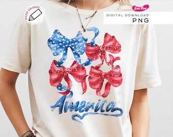 Coquette American Girl Png, Coquette Bow, 4th of July Sublimation, Patriotic Bow 4th of July Digital T-Shirt Design, Red White Blue America