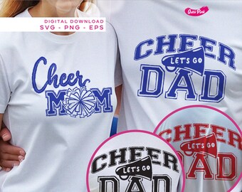 Pacote SVG Cheer Mom e Cheer Dad, camisetas de futebol combinando para pais, arquivos PNG EPS de líderes de torcida para Cricut, traje familiar para o dia do jogo