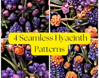 4 Hyacinth Floral Seamless Patterns: Commercial & Personal Use (JPG Files)