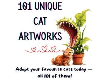 AI-Drawn Cat Clip Art: 101 Realistic & Surreal PNG Images - Commercial Use