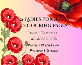 Ladies Portraits Coloring Pages: Diverse Women of All Ages (Printable PNG/JPEG Files)