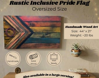 Pride Flag Wall Art Wood, Oversized Intersex Progress Flag, Faded Black Gradient, 43.75x21, Ready to Hang, Pride Month Gift