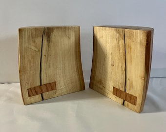 Wood Bookends Handmade, White Oak with Black Epoxy & Red Oak Splines, Reclaimed Rustic Shelf Decor, Book Lover Gift