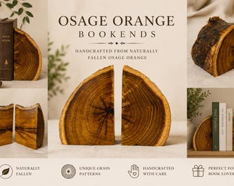 Wood Bookends Handmade, One of a Kind Osage Orange Pair, Live Edge Shelf Decor, Rustic Bookshelf Accent, Gift for Book Lovers