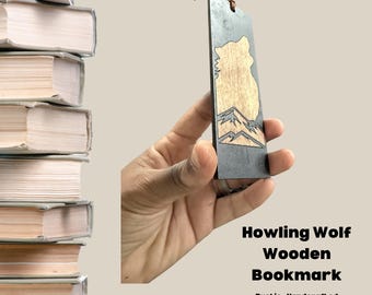 Wolf Wood Bookmark, Howling Wolf Mountain Inlay, Walnut Handmade Book Marker, Gift for Readers, Nature Lover Stocking Stuffer
