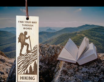 Hiking Wood Bookmark, 'Find Your Way Through Words' Engraved, Personalized Gift for Hikers & Readers, Outdoorsy Bookish Gift