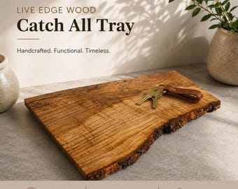 Live Edge Catch All Tray Curly Grain Wood | One of a Kind Spalted Wood Tray | Handmade Desk Tray