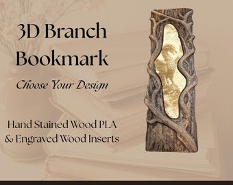 Dragon Wood Bookmark, Fantasy 3D Branch with Sword & Quill Engraving, Gift for Fantasy Readers, Bookish Gift, Stocking Stuffer