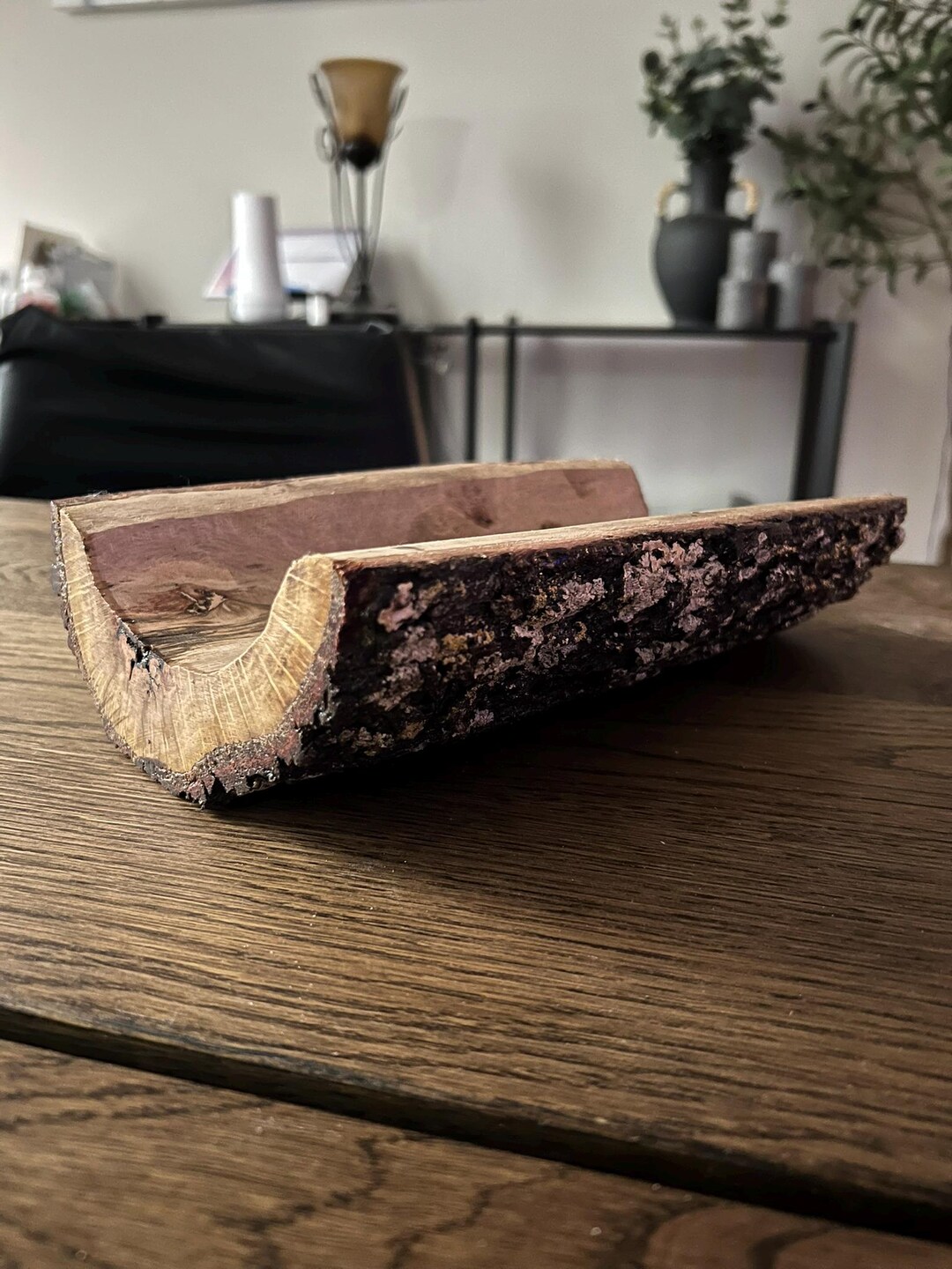 Hand Carved Rustic Wood Bowl With Natural Bark - Decorative Wooden ...