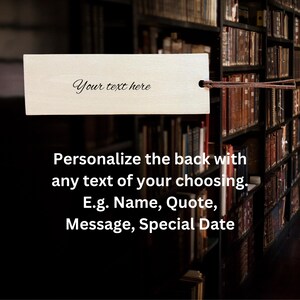 Back view of the wooden bookmark, highlighting the customizable engraving space for a name, inspirational quote, or personal message. A unique and thoughtful gift celebrating identity and empowerment.