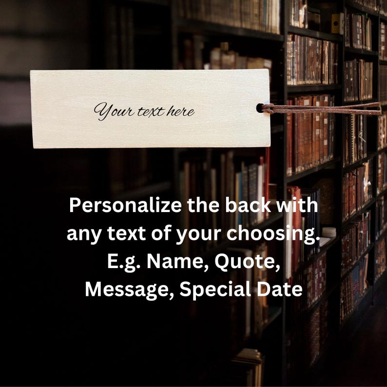 Back view of the wooden bookmark, highlighting the customizable engraving space for a name, inspirational quote, or personal message. A unique and thoughtful gift celebrating identity and empowerment.