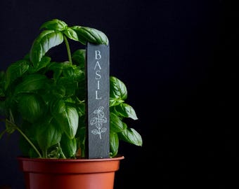 Slate Plant Markers, Engraved Garden Labels 6in, Custom Herb & Vegetable Signs, Gift for Gardeners and Plant Lovers