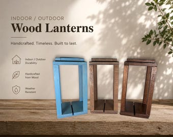 Handmade Wood Lantern Indoor Outdoor | Rustic Farmhouse Candle Lantern | Walnut Gray Blue Porch Decor