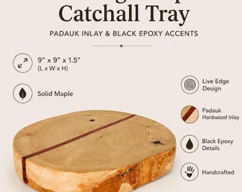 Catchall Tray Wood, Live Edge Maple Valet with Padauk Inlay, Key & Trinket Dish, Rustic Entryway Decor, One of a Kind Gift