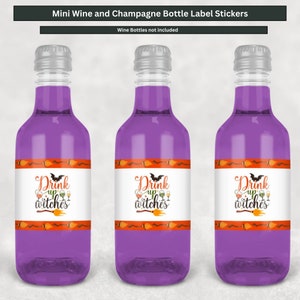 Drink up Witches - Halloween Mini Wine & Champagne Bottle Labels, Custom Wine Label stickers, halloween alcohol, mini champagne, printable
