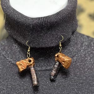 Bronze clay Axe pendant earrings. Horror movie lover