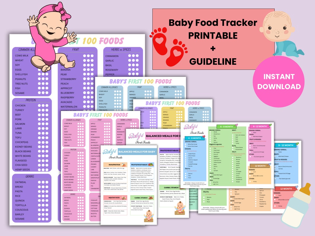 baby-food-tracker-printable-guideline-poster-baby-first-100-etsy