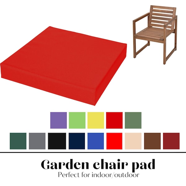 Waterproof Chair Seat Pads Garden Patio Cushion For Outdoor Indoor 4 cm Depth With Removable Zipped Cover