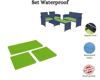 Outdoor Garden 3-Piece Seat Pad Set for Rattan Patio Furniture Sofa Chair Foam Cushion with Thick Waterproof Zipped Cover.