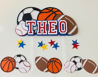 Sport Cake Topper, Basketball Football Soccer birthday party, Custom Sports Cake Topper, Sports Party Cake Topper, Sport Party Decor