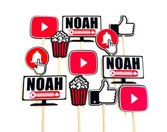 YouTube Cupcake Toppers: Social Media Party Decorations (Set of 12)