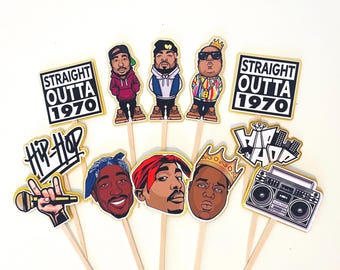 Hip Hop Cupcake Toppers: 90s Rap Music Party - Set of 12