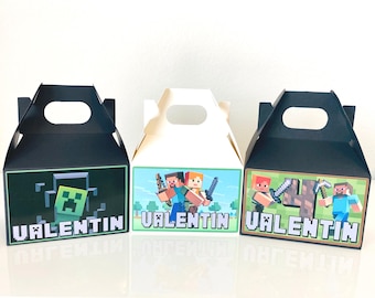 Minecraft Birthday Favor Boxes, Personalized Gable Box, Set of 10