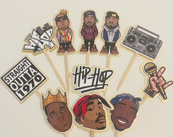 12 Hip Hop Cupcake Toppers, Rappers Cupcake toppers, 90s Birthday Party, Hip Hop Cupcake Toppers, Rap Music Birthday Party, 90s H