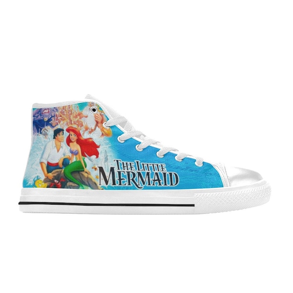 The Little Mermaid High Top Shoes Sneakers, Personalized Custom Kids, and Adult