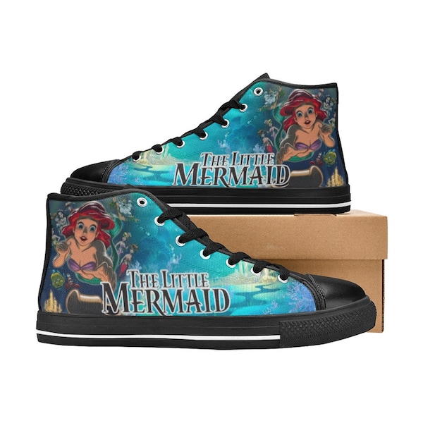 The Little Mermaid High Top Shoes Sneakers, Personalized Custom Kids, and Adult
