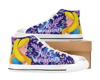Alice in Wonderland Cheshire Cat  High Top Shoes Sneakers, Personalized Custom Kids, and Adult