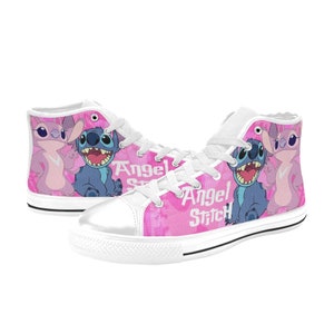 Scarpe da ginnastica alte Stitch and Angel, personalizzate per bambini e adulti