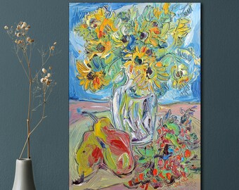 Gift Her Mother Small Oil Painting Flowers Impasto Wall Decor Kitchen Rustic Mom Birthday Hostess Gift Minimalism Art New Home Pastel colors