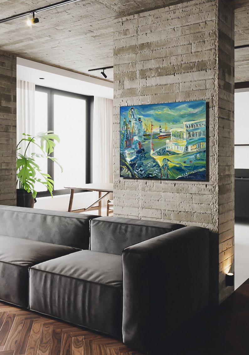 Seascape Port Original Oil Painting Fine Art Cottagecore Ukraine