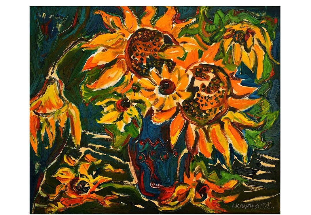 Sunflowers Oil Painting Original Impasto Bouquet Artwork on Canvas ...