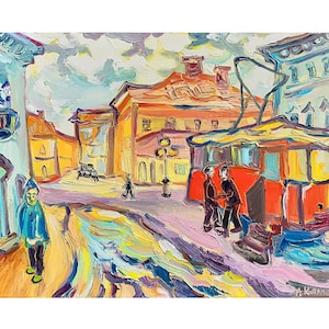 POLAND Cityscape Original Painting Large Oil Canvas Impasto Colorful Artwork European Architecture Impressionist Painting by Kovalenko 28x19