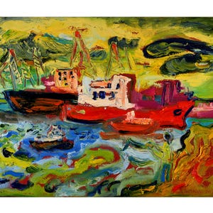 Ukrainian Seascape Evening in the Port/Digital art/Odessa Landscape/gift from Ukraine/large size poster/professional painting/seascape ships