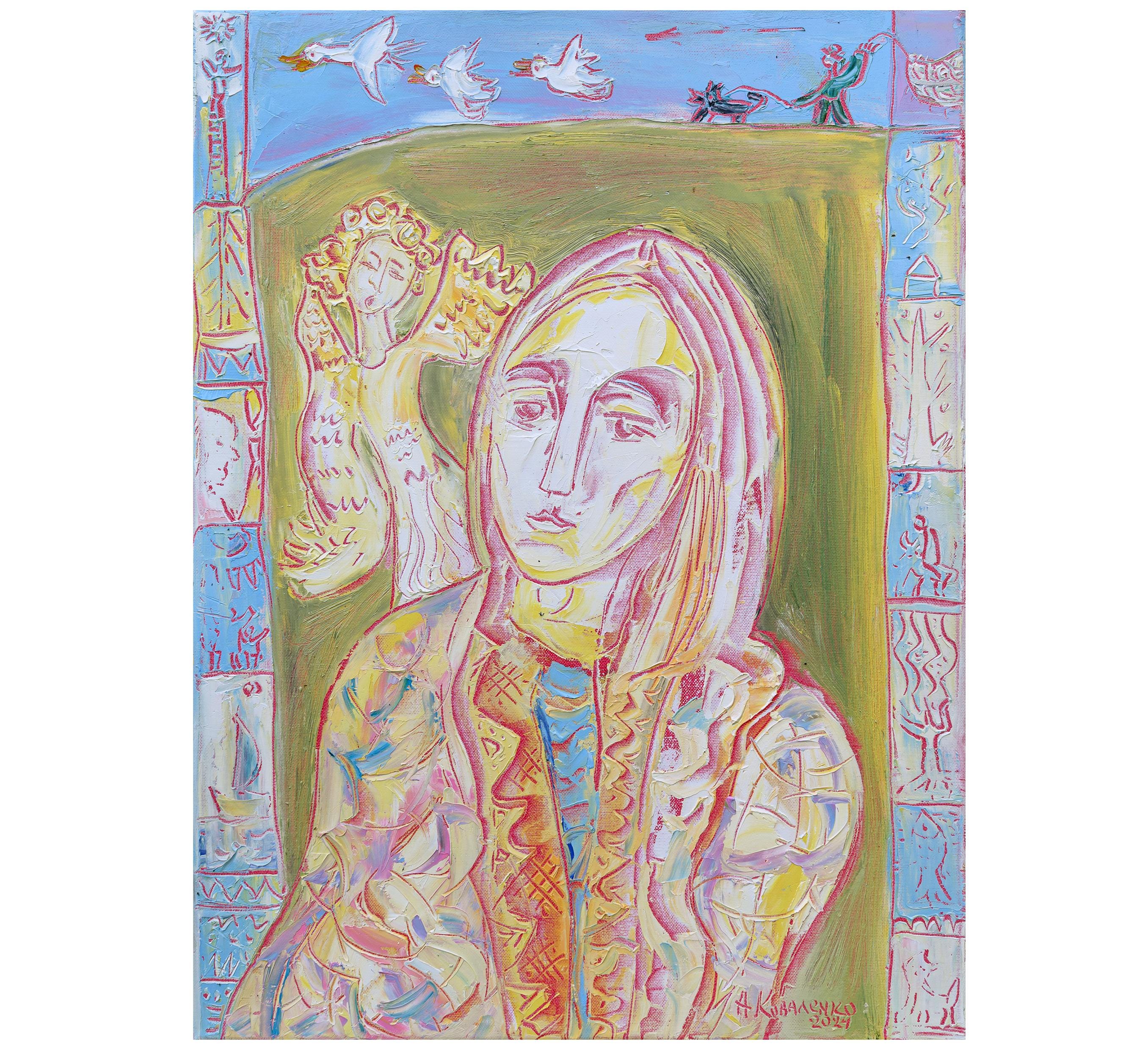 女性の肖像画スケッチ画、キャンバスに描かれたオリジナルのインパスト