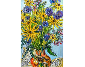 Colorful Bouquet Painting Impasto Oil Painting Large Canvas Original Impressionism Vertical Painting Flowers Oil Artwork by Kovalenko 31x20