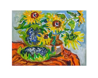 Cadeau fête des mères tournesol peinture à l'huile originale empâtement coloré Cottagecore Floral Wall Art fête des mères significative maman son anniversaire 31 x 24