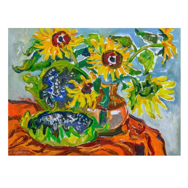 Mothers Day Gift Sunflower Original Oil Painting Colorful Impasto Cottagecore Floral Wall Art Meaningful Mothers Day Mom Her Birthday 31x24