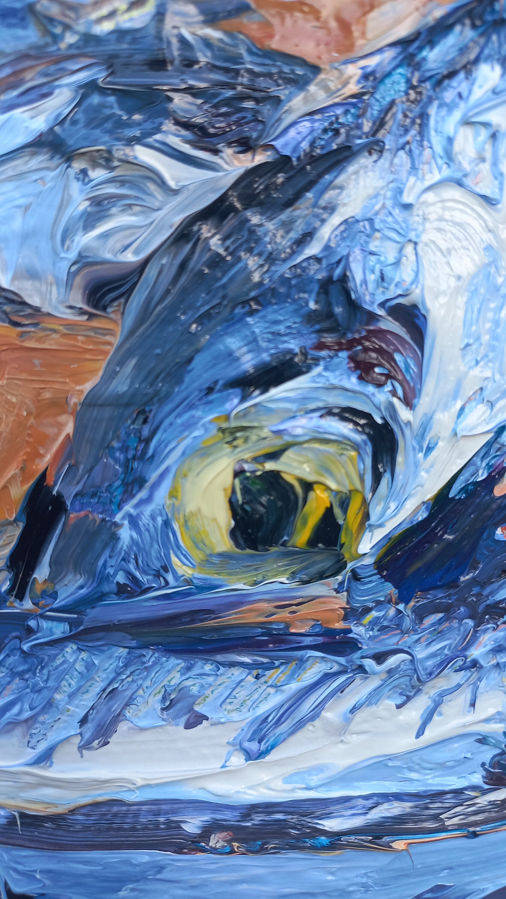 Anchovies Oil Panting Original Impasto Artwork Blue Orange Unique
