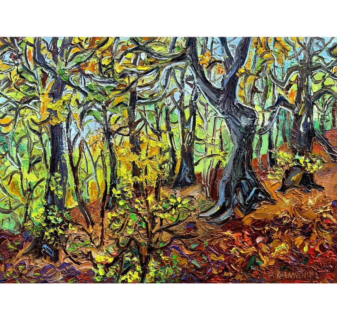 FOREST Original Oil Painting on Canvas 28x20 Fall Trees Landscape ...