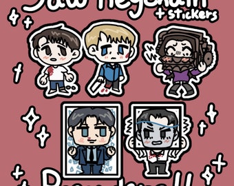 Saw Keychain + stickers preorder Adam, Lawrence, Amanda, Hoffman, Strahm