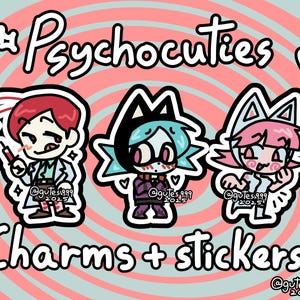 Psychocuties keychain + stickers, doctor masacrik, ushka mimi, strawberry